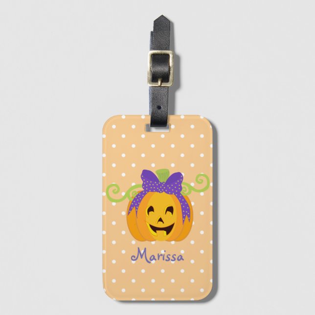 Cute Personalize Halloween Pumpkin Bagagebricka (Framsida vertikal)