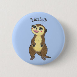Cute Personalize Meerkat Tecknad Blue Button Knapp