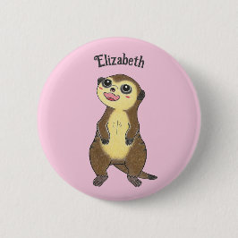 Cute Personalize Meerkat Tecknad Rosa Button Knapp