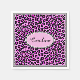 Cute personalize Rosa Leopard cheetah Pappersservett