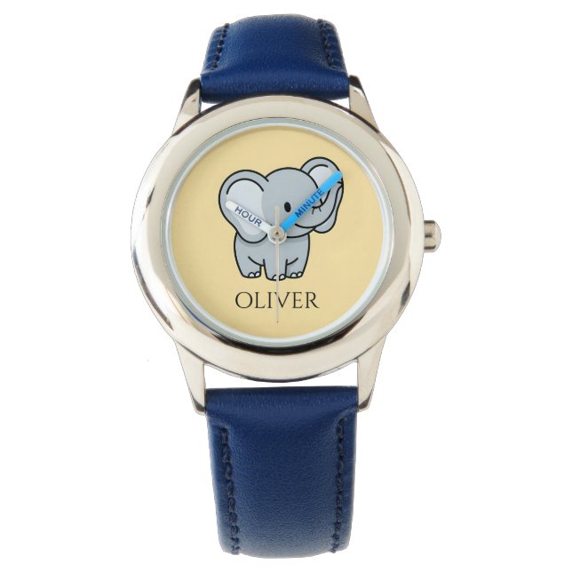 Cute Personalized Baby Elephant Kids Name  Armbandsur (Framsida)