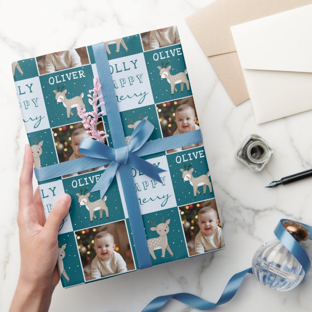 Cute Personalized Baby Photo Reindeer Christmas Presentpapper (Gifting)