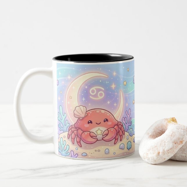 Cute Personalized Cancer Zodiac Mug Två-Tonad Mugg (Med munk)