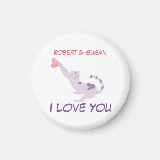 Cute Personalized Cat Valentine I Love You Magnet (Framsidan)