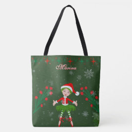 Cute Personalized Christmas Elf Girl Ballet Tygkasse