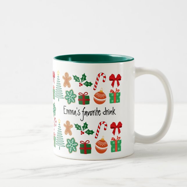 Cute Personalized Christmas Två-Tonad Mugg (Höger)