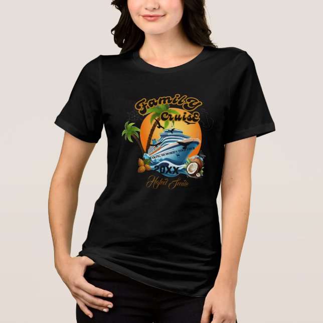 Cute Personalized Cruise Ship Family Trip Sunset T Shirt (Framsida)