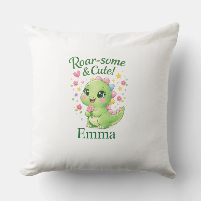 Cute Personalized Dinosaur Name Pillow Kudde (Framsida)