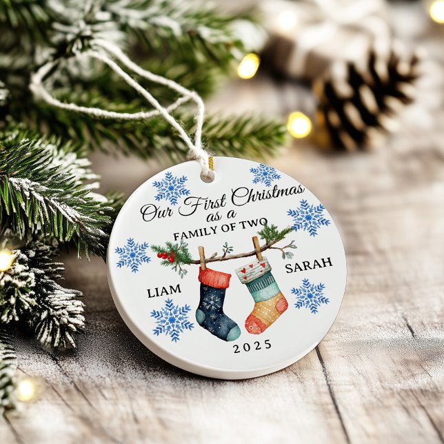 Cute Personalized Family of Two Christmas Stocking Julgransprydnad Keramik (Skapare uppladdad)