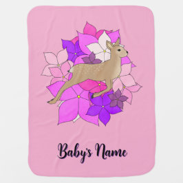 Cute Personalized Fawn and Flowers Pink Bebisfilt