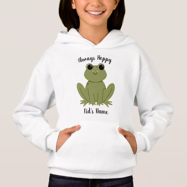 Cute Personalized Frog Always Hoppy Kids Name T Shirt (Framsida)
