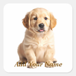Cute Personalized Golden Retriever Puppy Name Stic Fyrkantigt Klistermärke
