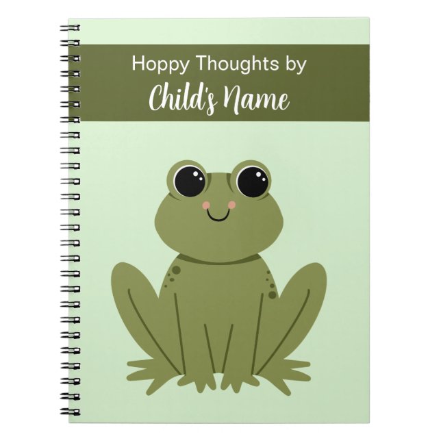Cute Personalized Green Frog Hoppy Thoughts  Anteckningsbok (Framsidan)