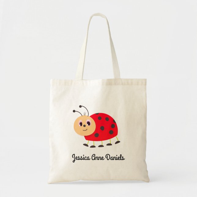 Cute personalized ladybug tote tygkasse (Framsidan)