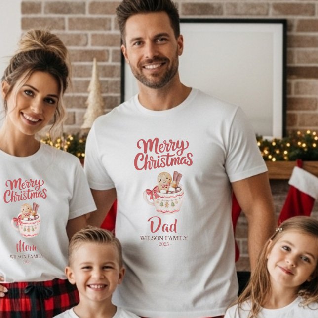 Cute Personalized “Merry Christmas” Family T-Shirt (Mens Family Christmas Tshirt by Becky Boom.)