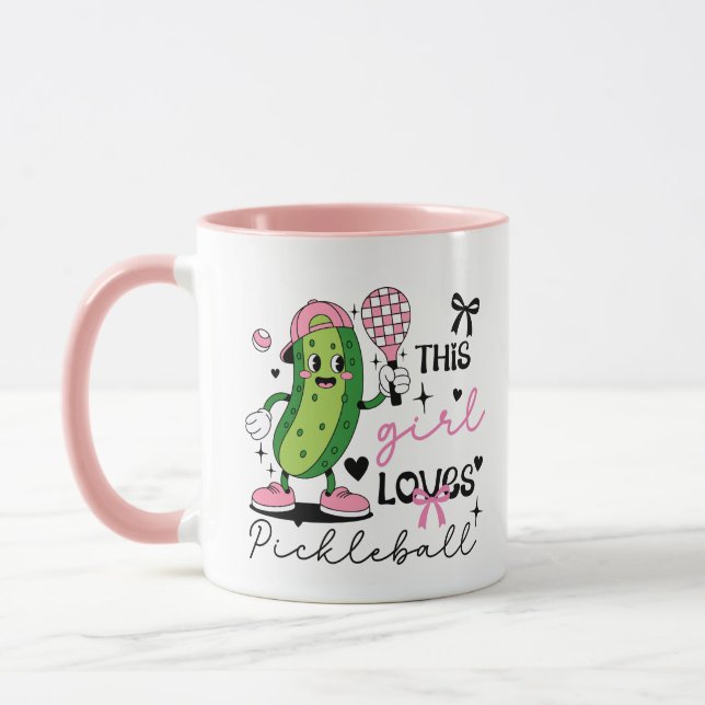 Cute Personalized Pickleball Girl Ribbon & Hearts Mugg (Vänster)
