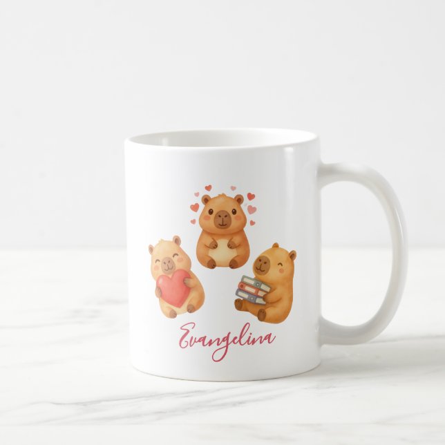 Cute Personalized Watercolor Capybara Kaffemugg (Höger)