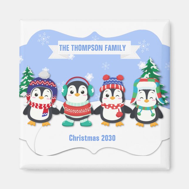 Cute Personlig 4 Penguins Julmagnet Magnet (Framsidan)