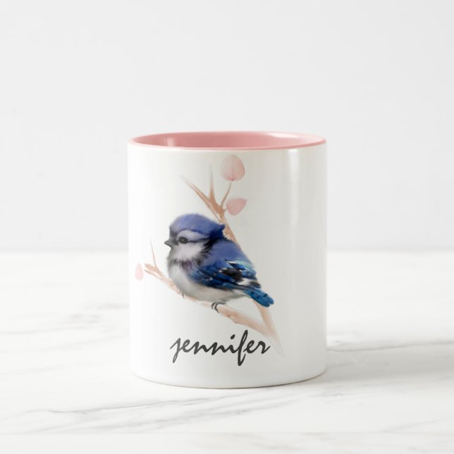 Cute Personlig Baby blue Jay Bird Mugg (Center)