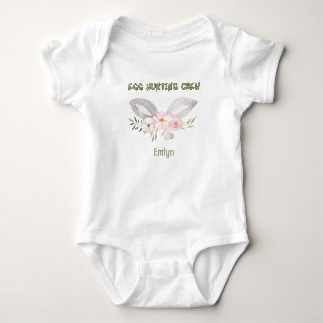 Cute Personlig Baby Egg Hunting Crew T Shirt (Framsida)