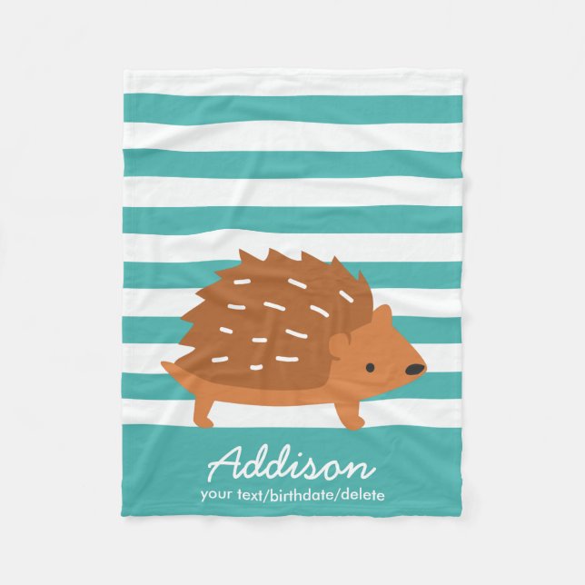 Cute Personlig Baby Hedgehog Animal Stripe Fleecefilt (Framsidan)