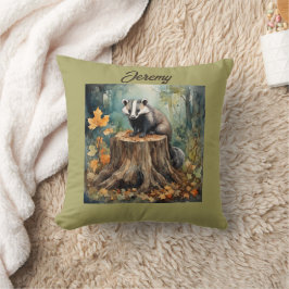 Cute Personlig Badger i skogen Kudde