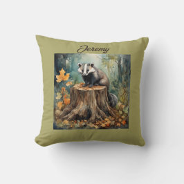 Cute Personlig Badger i skogen Kudde