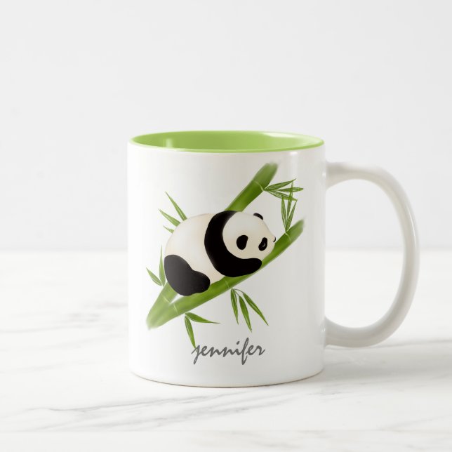 Cute Personlig Bamboo Träd Panda Bear Mugg (Höger)