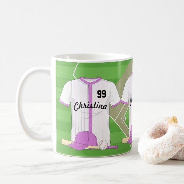 Cute Personlig Baseball rosa Kaffemugg (Med munk)