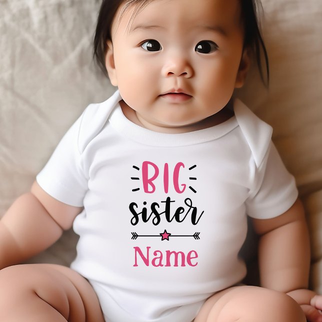 Cute Personlig Big Sister T Shirt (Custom Name Big Sister Baby Bodysuits - Adorable Personalized Designs!)