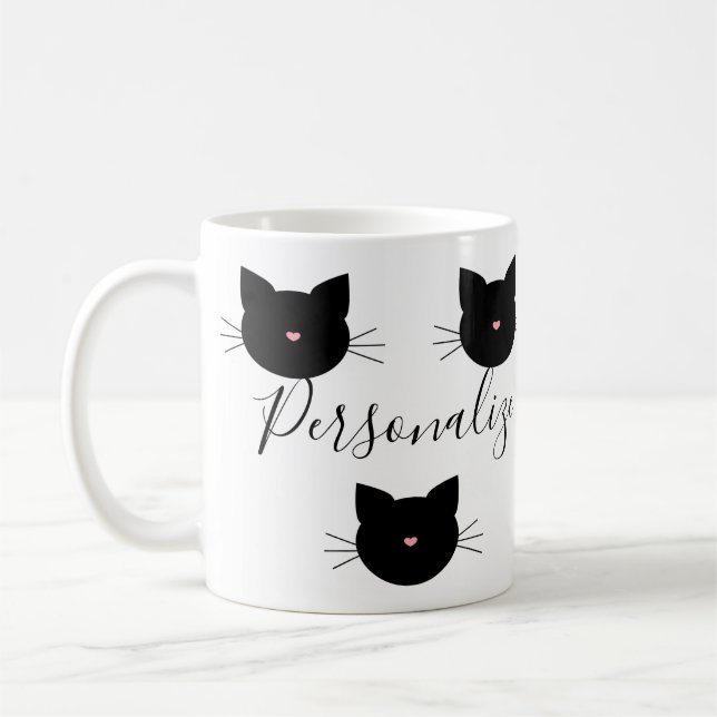 Cute Personlig Black Cat Namn Kaffemugg (Vänster)