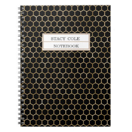 Cute Personlig Black Guld Honeycomb Bee Mönster Anteckningsbok