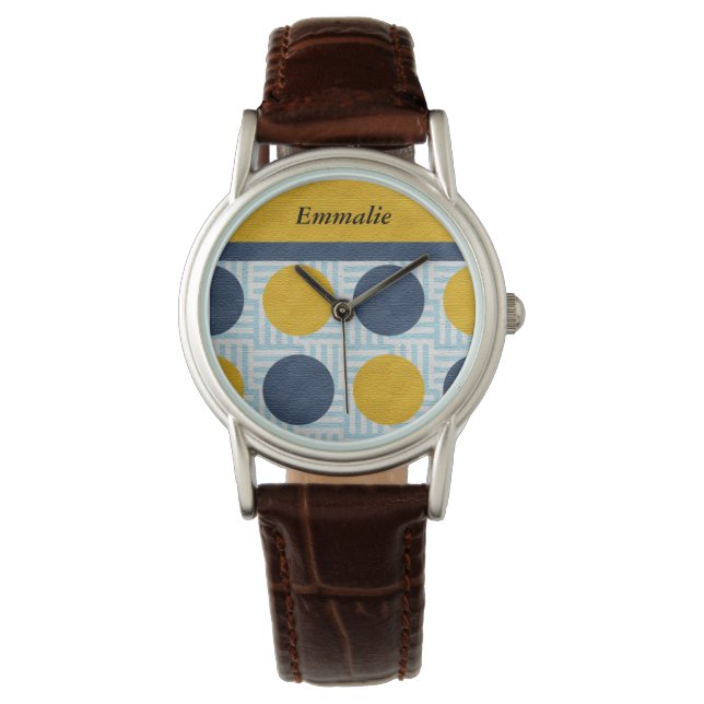 Cute Personlig Blue Gult Polka Dot Watch Armbandsur (Framsida)