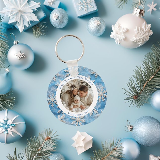 Cute Personlig Blue Snowflake-jul Nyckelring (Snowflake Christmas Key Ring)