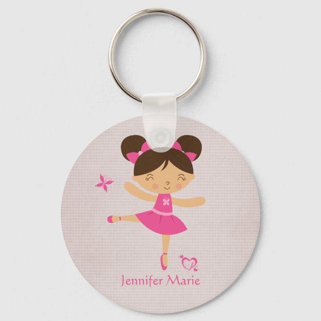 Cute personlig brunhår, ballerina, nyckelkedja nyckelring (Framsida)