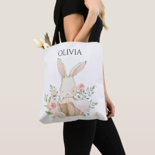 Cute Personlig Bunny Rabbit i Basket Tygkasse