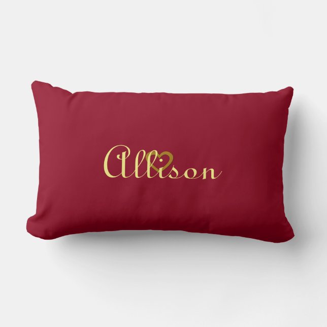 Cute Personlig Burgundy Sweet Guld Heart Pillow Lumbarkudde (Framsida)