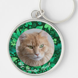 Cute Personlig Cat Lover Photo Keychain Rund Silverfärgad Nyckelring