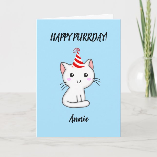 Cute Personlig cat lycklig purrday-födelsedagskort Kort (Framsida)