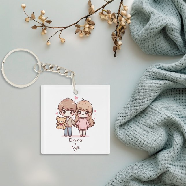 Cute Personlig Chibi-Stil Nalle par (Cute Personalized Chibi-Style Teddy Bear Couple Keychain)