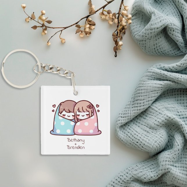 Cute Personlig Chibi-Stil Snuggle Couple (Cute Personalized Chibi-Style Snuggle Couple Keychain)