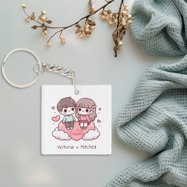 Cute Personlig Chibi-Stil, var mitt par (Cute Personalized Chibi-Style Be Mine Couple Keychain)