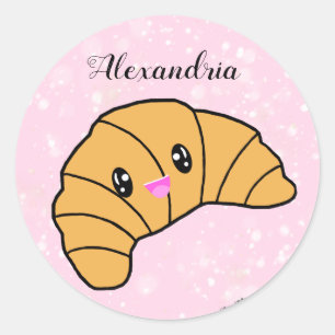 Cute Personlig Croissant Rosa Paris Bakery Food Runt Klistermärke