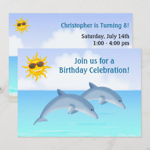 Cute Personlig Dolphins Beach Birthday Inbjudan