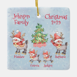 Cute Personlig Family of 4 Reindeer Julgransprydnad Keramik