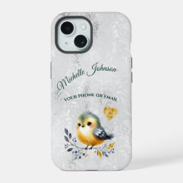 Cute Personlig Folk Bird & Heart Phone Case