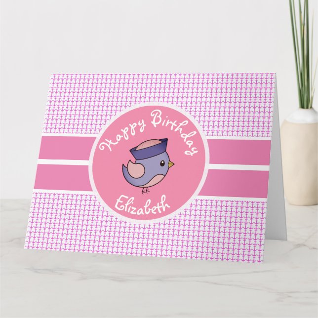 Cute Personlig Girls Nautical Grattis på födelseda Kort (Framsida)