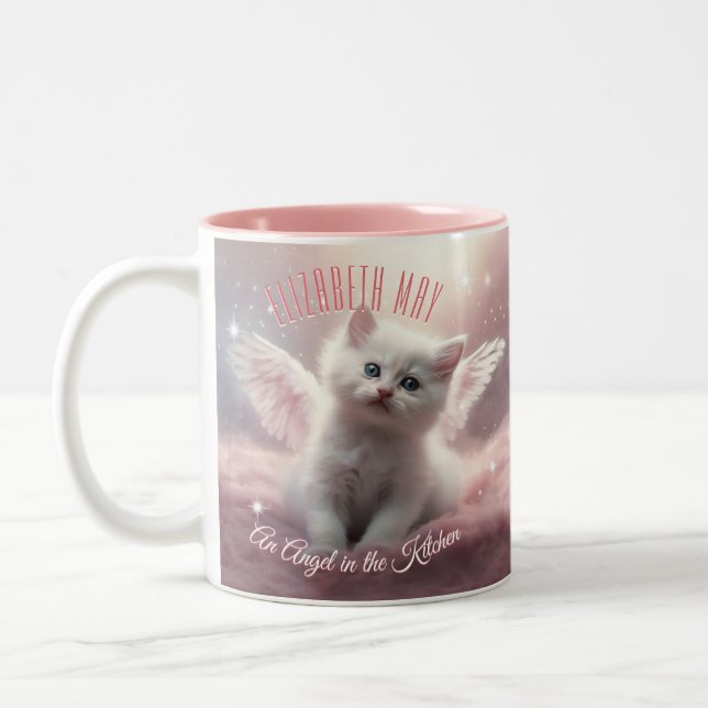 Cute Personlig Girly Rosa Kitten Två-Tonad Mugg (Vänster)