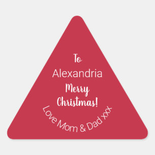 Cute Personlig God jul från Mamma och Pappa Triangelformat Klistermärke
