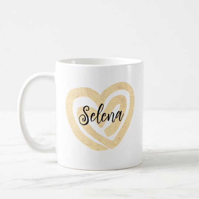 Cute Personlig Guld Swirl Heart Kaffemugg (Vänster)